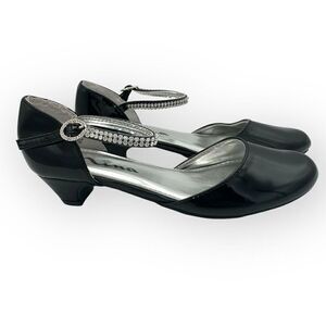 Nina Girls Cera Patent Leather Rhinestone Strap D'Orsay Heels Shoes Black Sz 3M